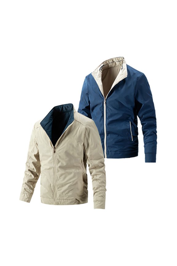 Men's Stylish Double Zipper Stand Collar Casual Jacket Lightweight Comfortable Winter Outerwear for Business and Daily Wear