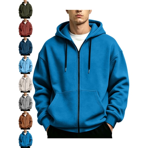 Men's Stylish Hooded Jacket Zip Up Long Sleeve Solid Color Layering Jacket