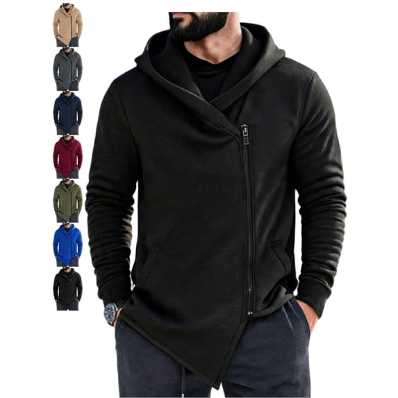 Men's Stylish Jacket Asymmetric Zip Hooded Long Sleeve Slim Fit Weekend Wear Jacket