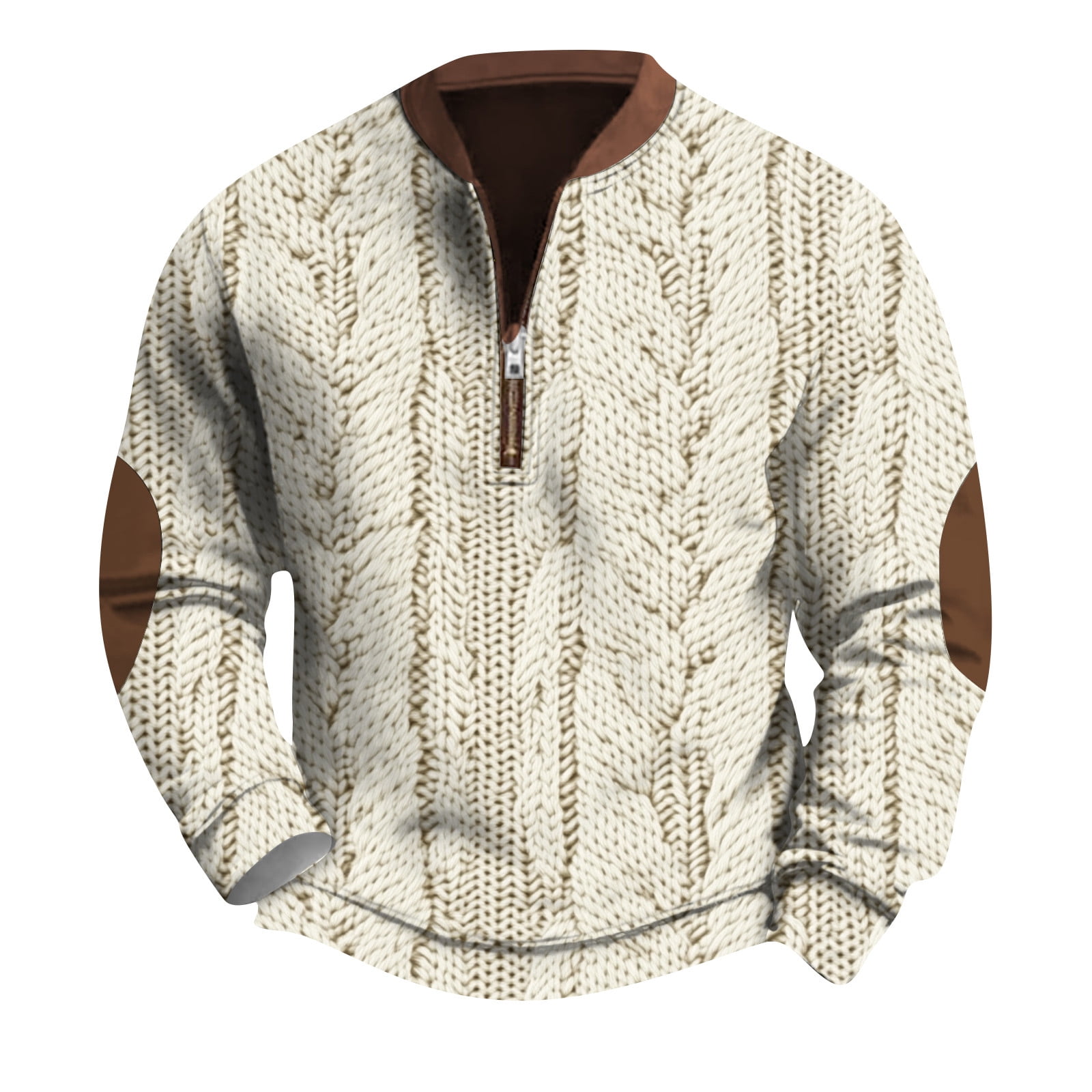 Men's Stylish Knitted Pattern Pullover Sweater with Half-Zip