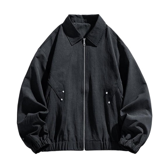 Men's Stylish Lapel Loose Solid-Colored Casual Jacket, Black, Size L