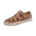 thumbnail image 1 of Men's Stylish Leather Hollow Flat Sandals Closed Toe Hook Loop Head Soft Bottom Wading Sandals Summer Beach Anti-Slip Sandal for Leisure Work Driving,Brown 39(US-7), 1 of 5