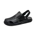 thumbnail image 1 of Men's Stylish Leather Hollow Sandals Closed Toe Adjustable Strap Zipper Head Soft Bottom Wading Sandals Hand Stitching Soft Anti-Slip Breathable Driving Hiking Sport Shoes,Black 42(US-9), 1 of 3