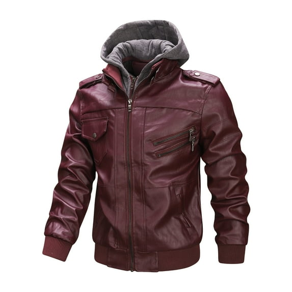Men's Stylish PU Leather Zip Up Hooded Jacket - Perfect For Fall & Winter Outdoor Cycling!