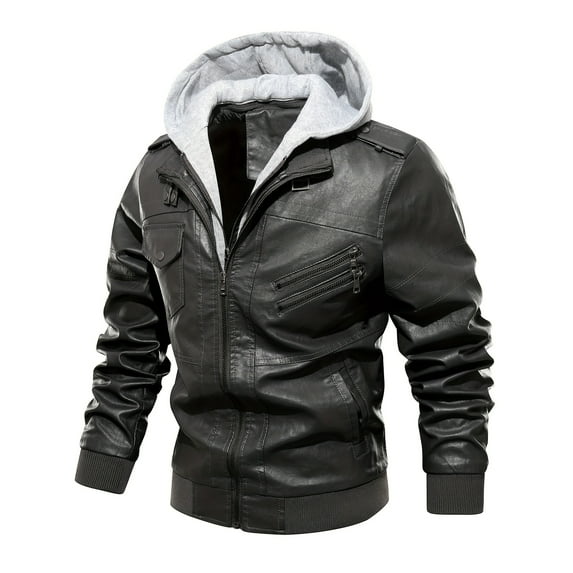 Men's Stylish PU Leather Zip Up Hooded Jacket - Perfect For Fall & Winter Outdoor Cycling!