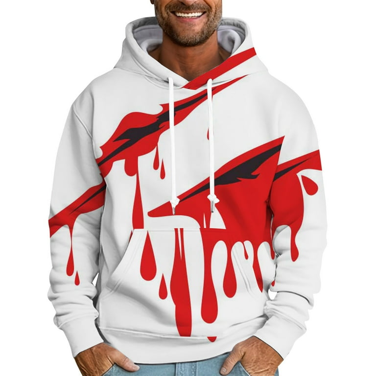 Men s Stylish Red and White Graphic Hoodie Comfortable Casual and Trendy Sweatshirt Walmart