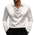 thumbnail image 1 of Men's Stylish Silk Satin Cowl Neck Dress Shirts - Loose Long Sleeve Business Casual Lapel Work Shirts, 1 of 7