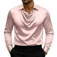 thumbnail image 1 of Men's Stylish Silk Satin Cowl Neck Dress Shirts - Loose Long Sleeve Business Casual Lapel Work Shirts, 1 of 7