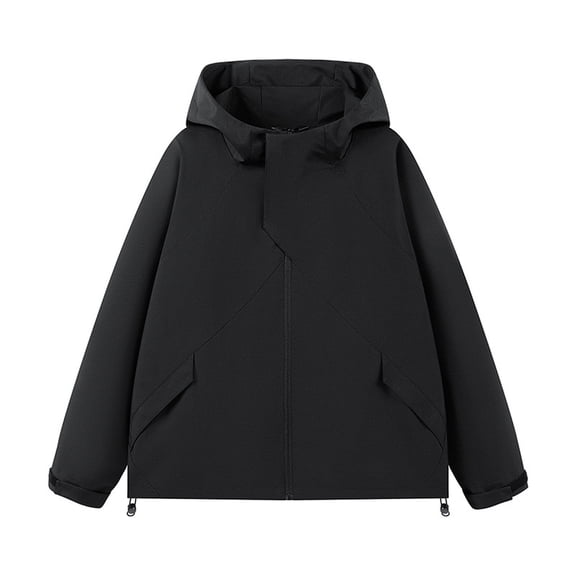 Men's Stylish Sports Windproof Tactical Jacket, Outdoor Hiking Loose Drop-Shoulder Hooded Style, Black, Size L