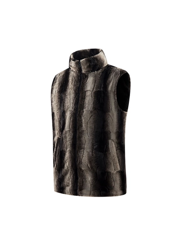 Men's Stylish Stand Collar Plush Sleeveless Vest Winter Warm Faux Fur Gilet Soft Sherpa Fleece Zipper Up Waistcoat
