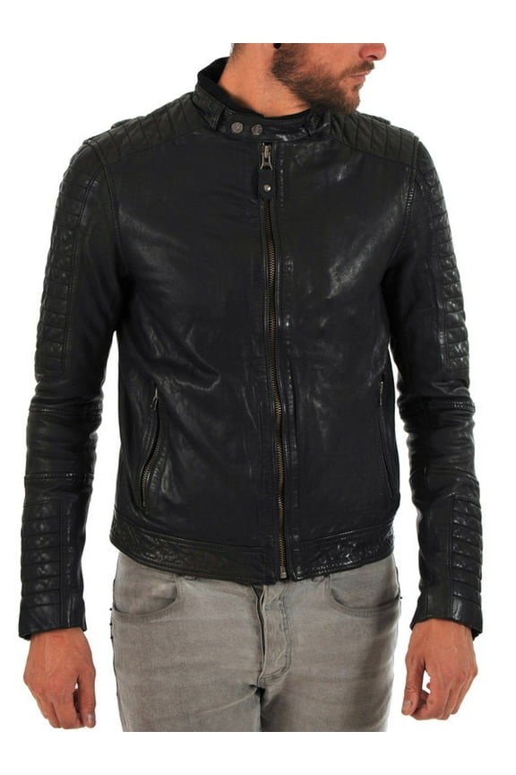 Men's Stylish Stylish Black 100% Genuine Lambskin Leather Lightweight Soft Satin lining Jackets for Men - M Size