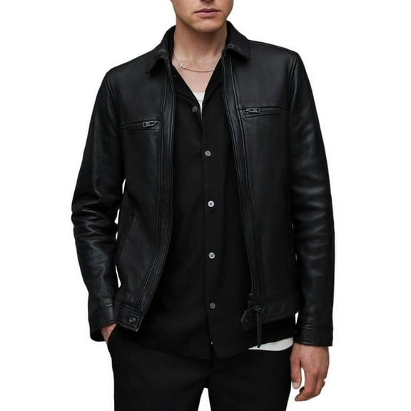 Men's Stylish Stylish Black 100% Genuine Lambskin Leather Lightweight Soft Satin lining Jackets for Men - XL Size