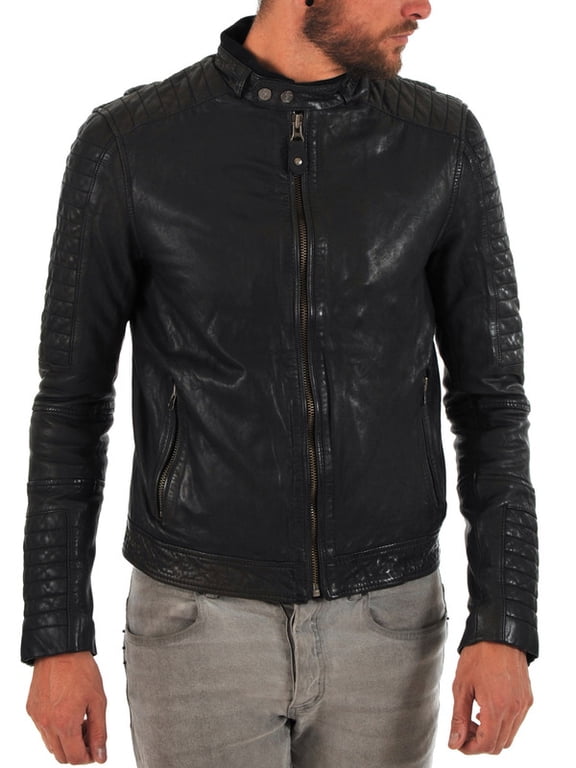 Men's Stylish Stylish Black 100% Genuine Lambskin Leather Lightweight Soft Satin lining Jackets for Men - XS Size