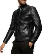Mens Stylish Stylish Black 100% Genuine Lambskin Leather Lightweight Soft Satin lining Jackets for Men - XXL Size