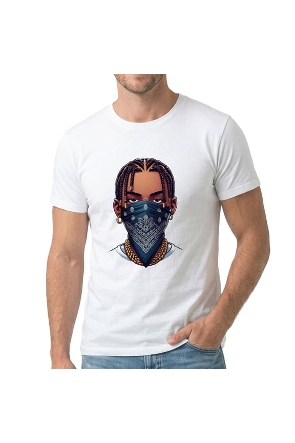 Men's Stylized Man With Bandana And Braids Graphic T-Shirt, Premium Cotton Short Sleeve Crew Neck Tee