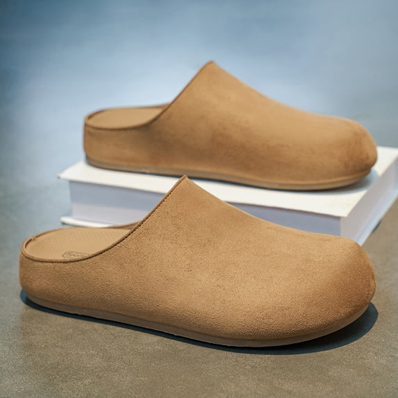 Men's Suede Backless Mule Clogs Non Slip Flat Retro Slip On Indoor Outdoor Casual Walking Shoes