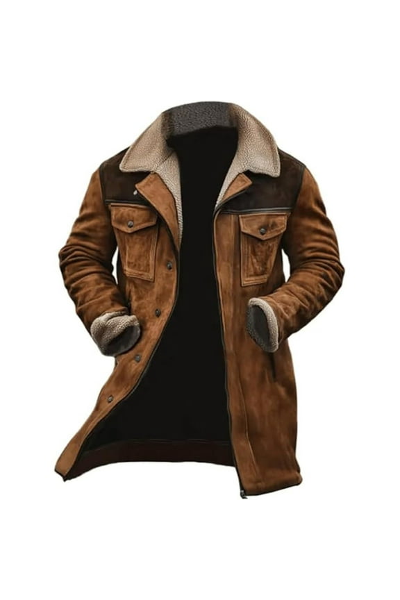 Men's Suede Color-Matching Winter Jacket, Multi-Pocket Zipper Coat for Urban Exploration and Cold Weather Protection,Khaki,2XL