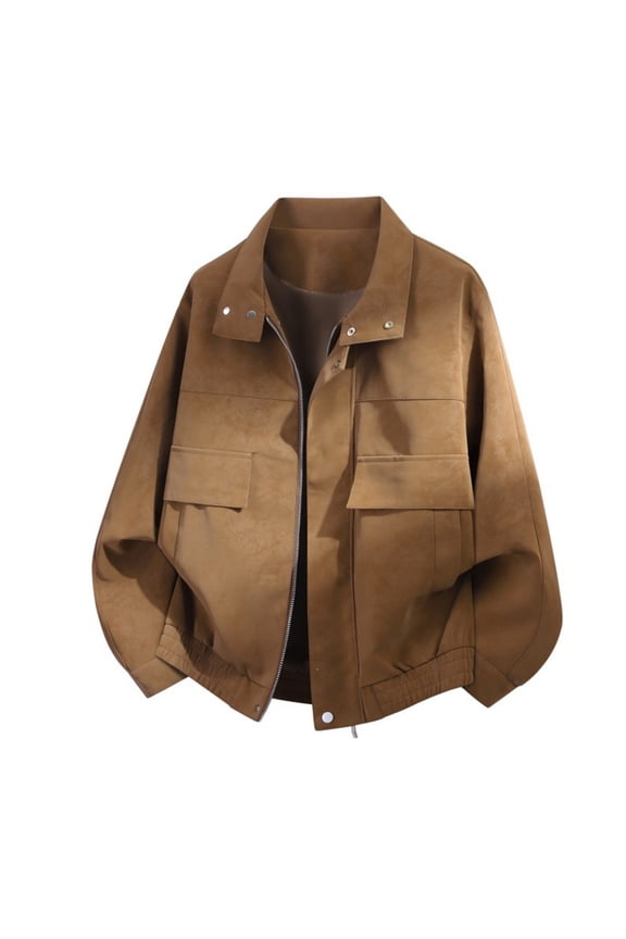 Men's Suede Jacket Full Zip Up Faux Leather Jacket Lightweight Casual Vintage Cowboy Leather Jackets