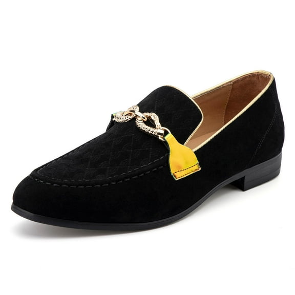 Men's Suede Leather Faux Leather Loafers Wedding Dress Shoes Black Men's Gold Buckle, Black-05, 10 US