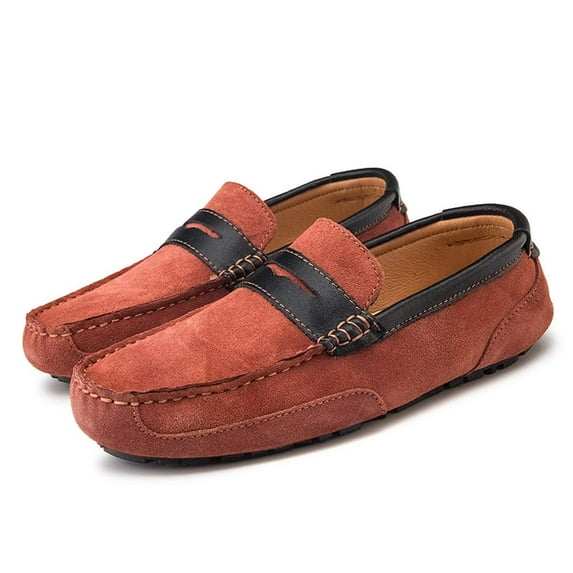 Men's Suede Leather Lightweight Breathable Rubber Casual Loafers Wear-Resistant Fashion Business Soft Delicate Flats Red 7.5 US