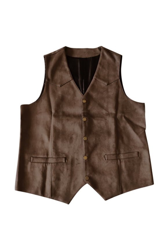 Men's Suede Leather Vest Gentleman Retro V Neck Pocket Button Tank Top Stylish Casual Wear Mens Casual Crew Neck Basic Tees