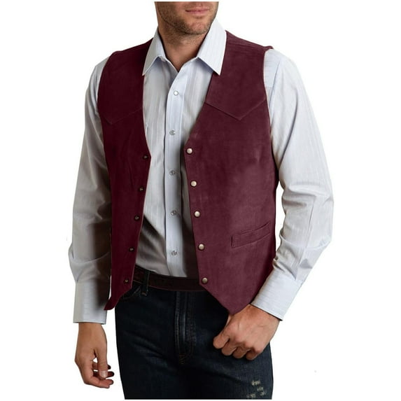 Men's Suede Leather Vest Vintage Cowboy Style Sleeveless Jacket Suit Vest Slim Fit Wedding Waistcoats
