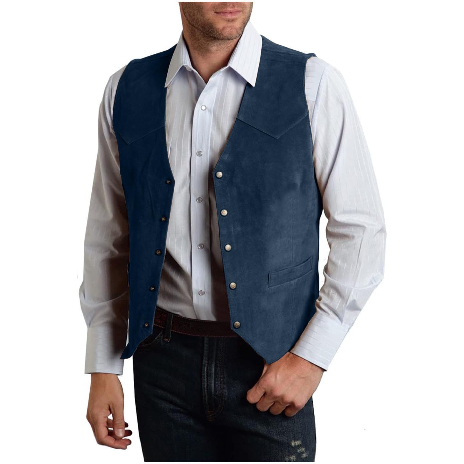 Men's Suede Leather Vest Vintage Cowboy Style Sleeveless Men's Suede Leather Vest Vintage Cowboy Style Sleeveless