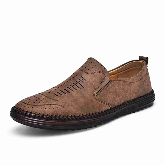 Men's Suede-Look Perforated Slip-On Loafers – Lightweight Casual Driving Shoes with Hand-Stitched Detail
