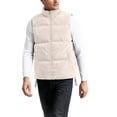 thumbnail image 1 of Men's Suede Stand Collar Casual Vest Winter Solid Color Zipper Sleeveless Jacket with Pockets Waistcoat Beige Size L, 1 of 4