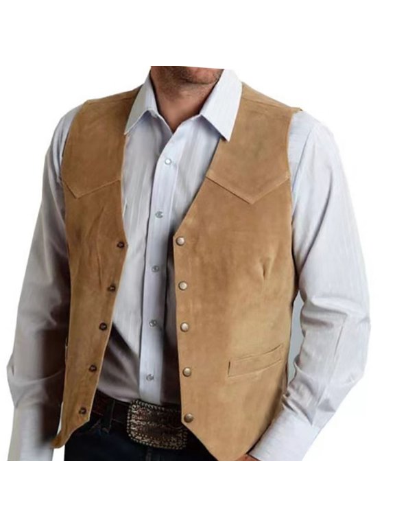 Men's Suedes Suit Vest Casual Western Vest Sleeveless Jacket V Neck Waistcoats