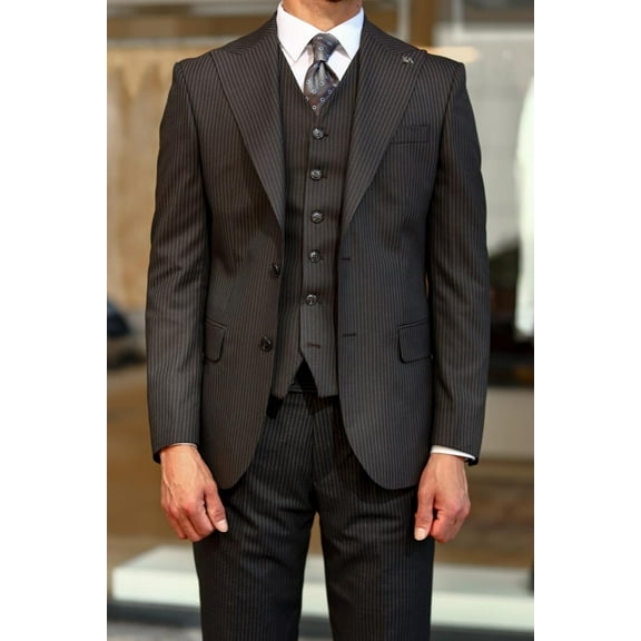 Men's Suit, 100% Handmade Elegance Brown Slim Fit Suit with Vest
