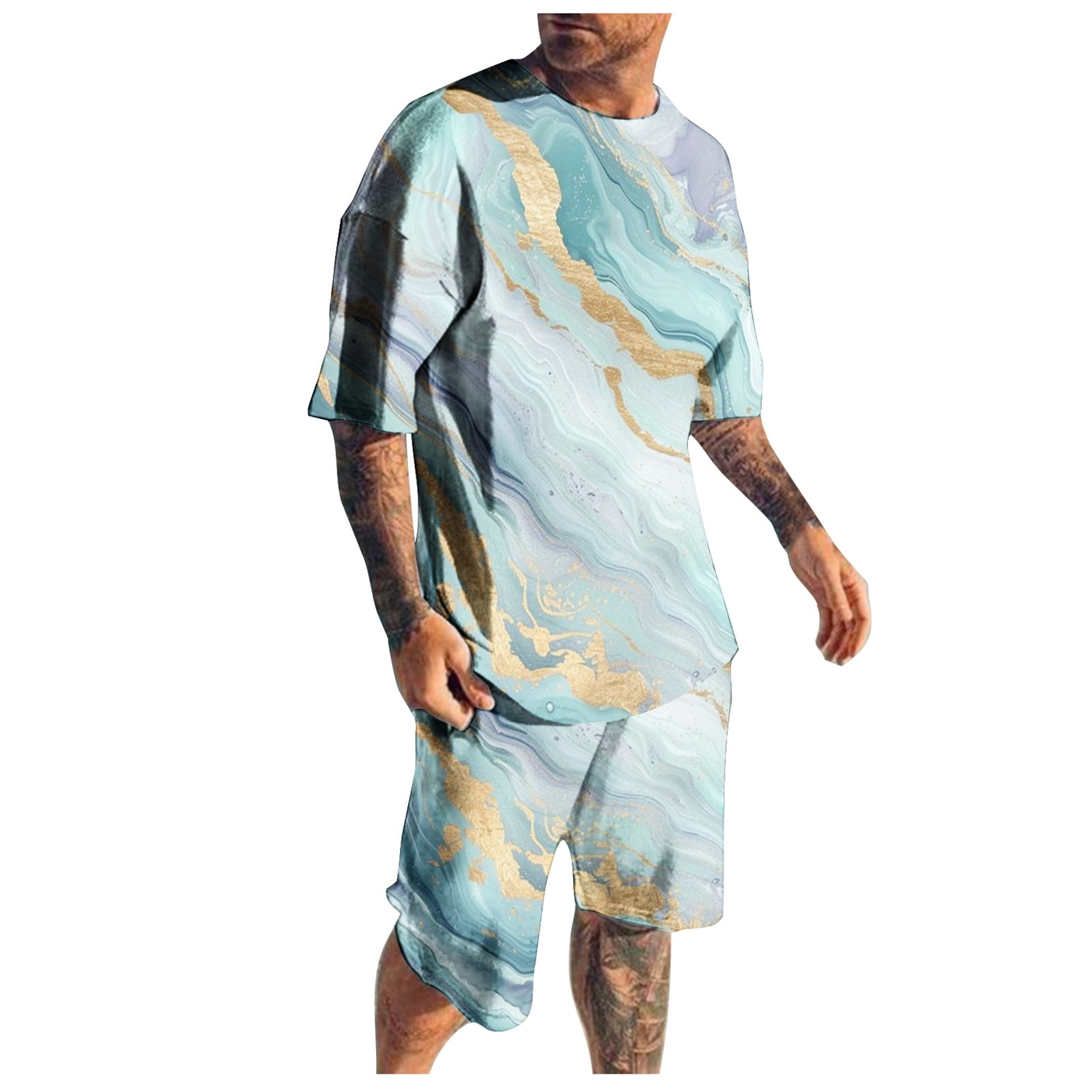 Men's Suit 2 Piece Hawaiiss Print Short T+ Shorts Fashion Street Suit ...