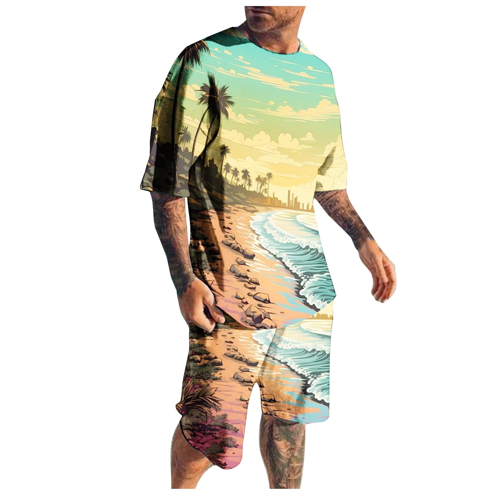 Men's Suit 2 Piece Hawaiiss Print Short T+ Shorts Fashion Street Suit