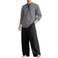 thumbnail image 1 of Men's Suit 2 Piece Set Casual Long Sleeve Round Neck Shirts Elastic Waist Loose Long Pants Vacation Outfits (L, Dark Gray), 1 of 3