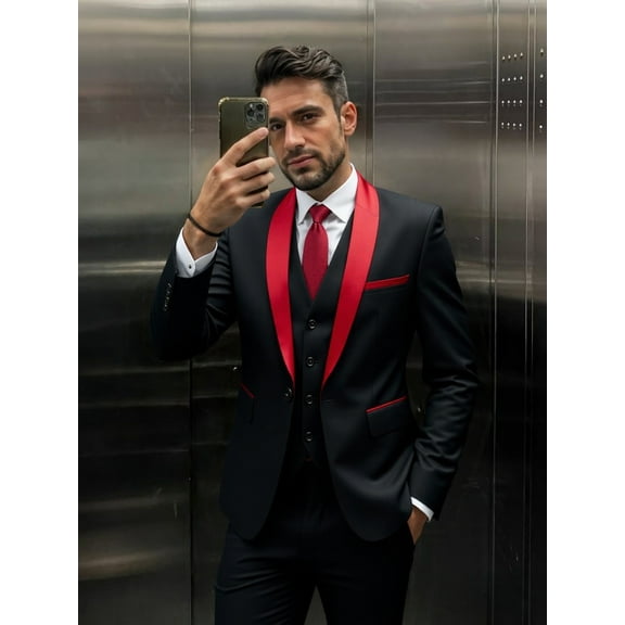 Men's Suit 3 Piece Set Slim Fit Blazer - Shawl Lapel Jacket, Vest & Pants - Formal Wedding Tuxedo