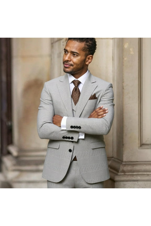 Men's Suit 3-Piece Shawl Lapel Blazer Jacket Waistcoat Pants Set | Modern Slim Fit | Lightweight Poly-Viscose Blend for Wedding Prom Party