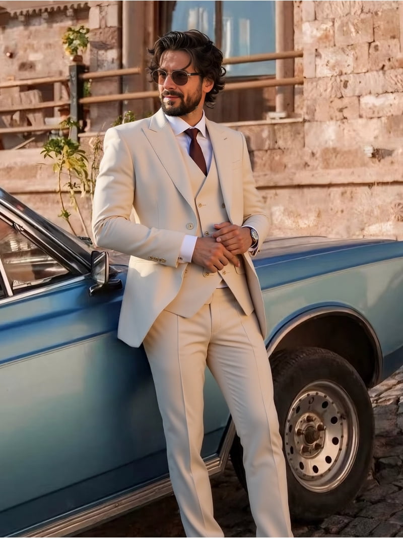 perfect fit formal dress for men Men's Suit 3 Piece Slim Jacket + Vest + Pants Set | Wedding Business Suits Elegant Tuxedo buckle closure