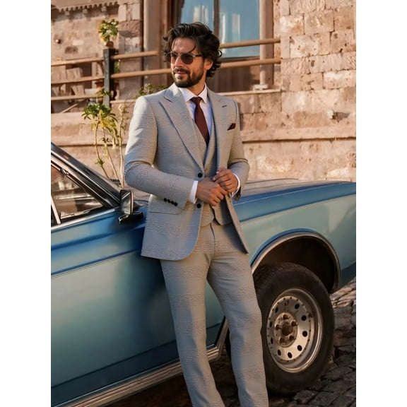 Men's Suit 3 Piece Slim Fit Jacket   Vest   Pants Set | Wedding Formal Business Suits Elegant Tuxedo | Peaked Lapel Blazer