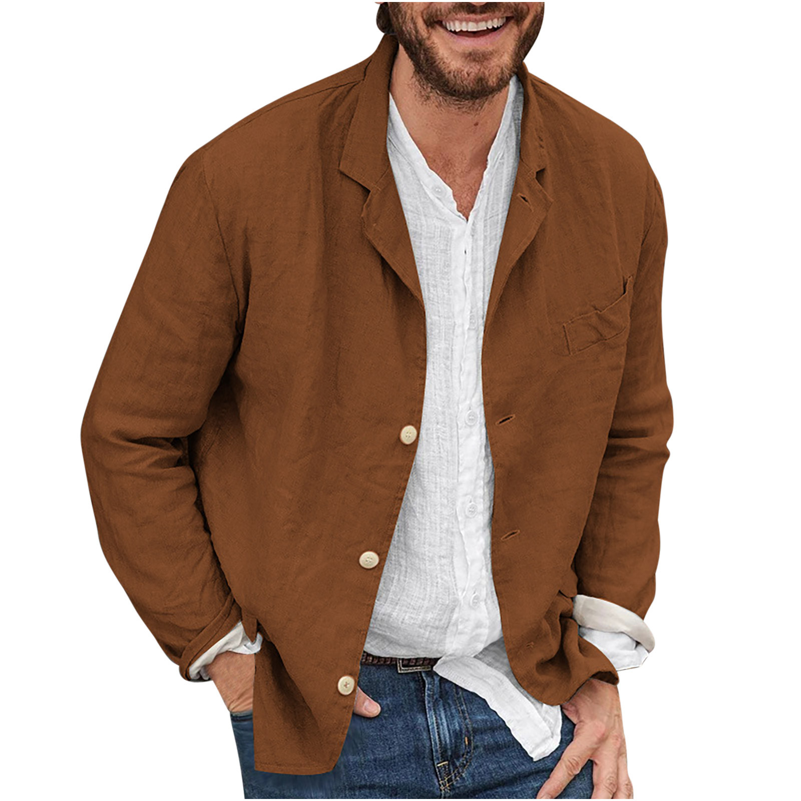 Men s Suit Blazer Jackets Casual Linen Sport Coat Loose Fit Lightweight Business Stylish Button Blazer Walmart