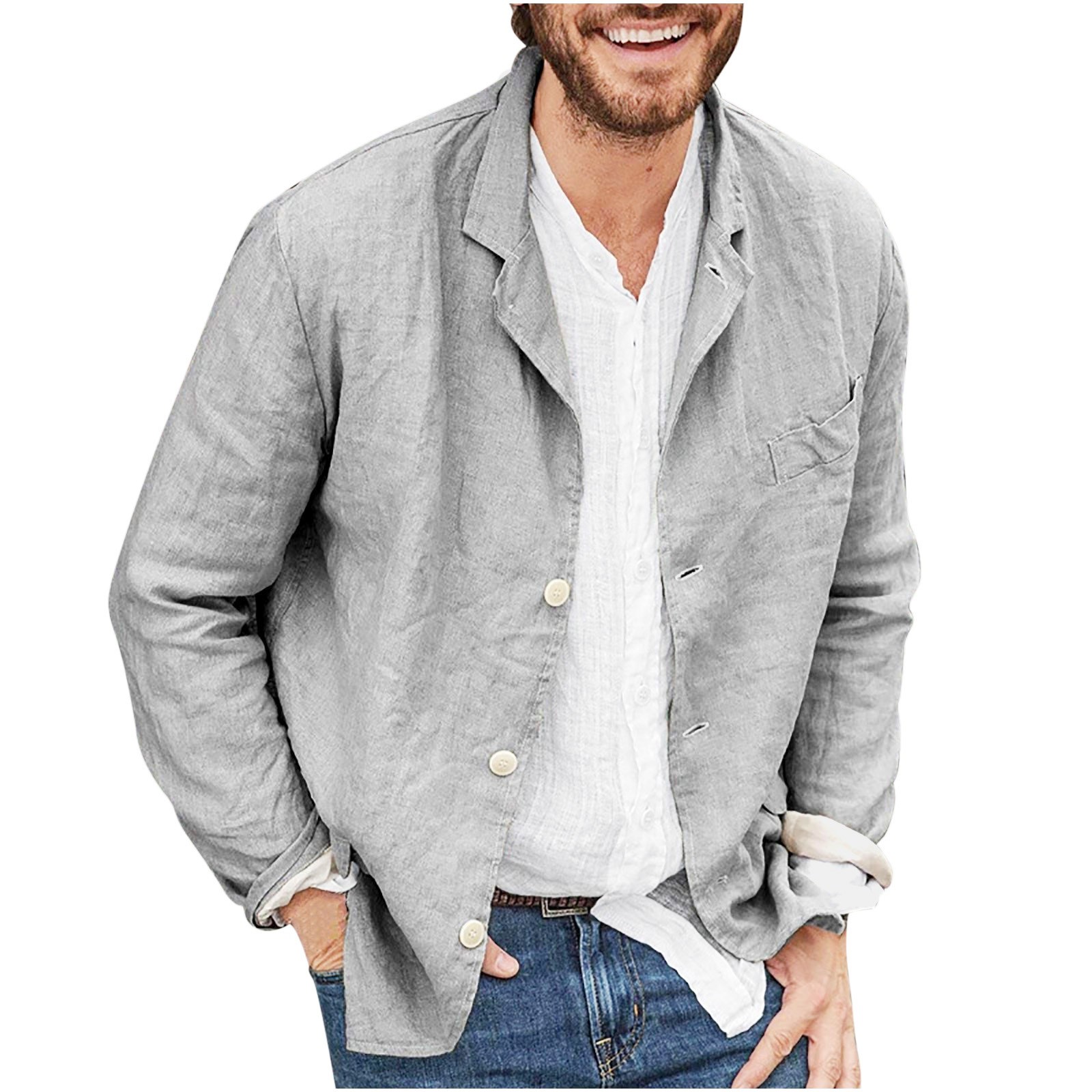 Men s Casual Linen Sport Coat Lightweight Stylish Button Blazer Walmart