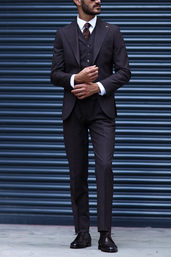 Men's Suit, Brown Dovetail Collar Elegance Slim Fit Suit with Vest