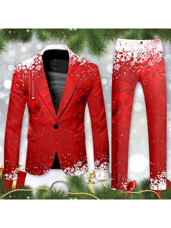 Men's Suit Christmas Printed and Trousers Casual Loose Trendy Comfortable Business and Foreign Trade Two Piece Set Polyester Elegant for Formal Occasions