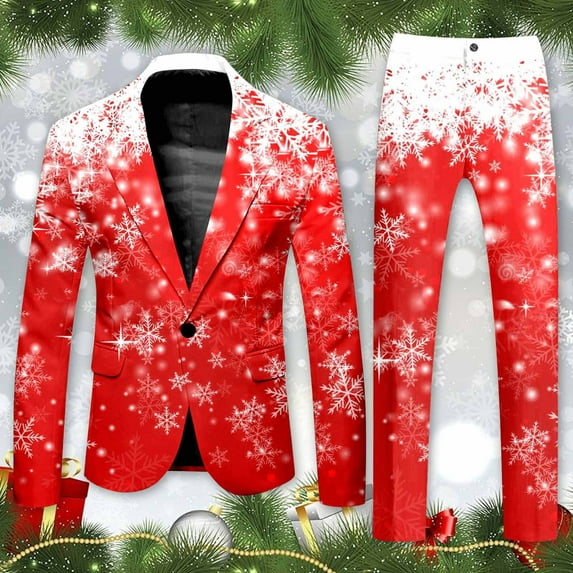 Men's Suit Christmas Printed and Trousers Casual Loose Trendy Comfortable Business and Foreign Trade Two Piece Set Polyester Elegant for Formal Occasions