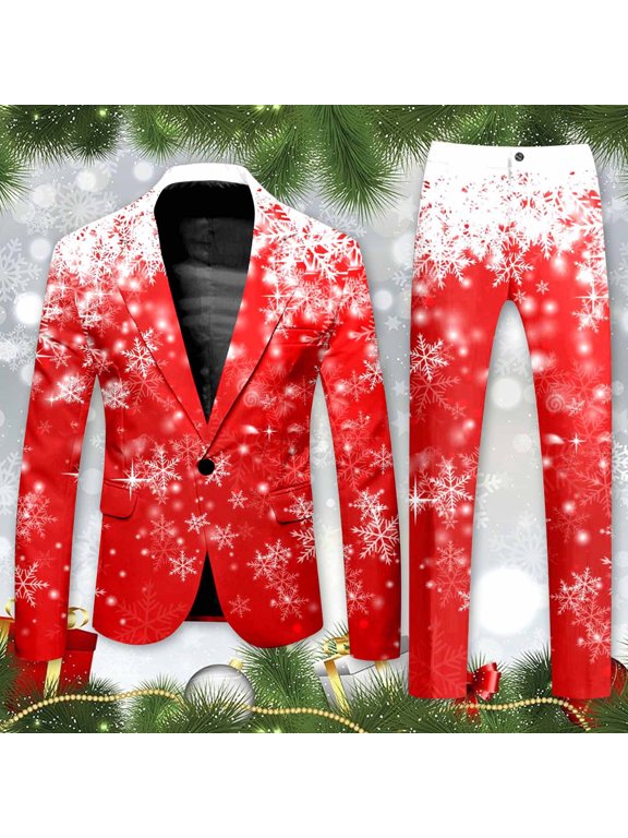Men's Suit Christmas Printed and Trousers Casual Loose Trendy Comfortable Business and Foreign Trade Two Piece Set Polyester Elegant for Formal Occasions