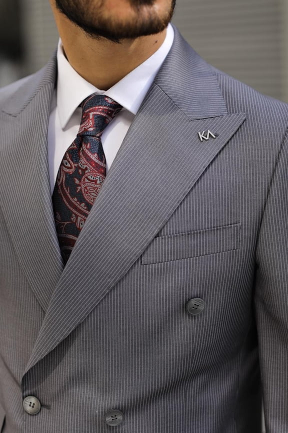 Men's Suit, Double Breasted Dovetail Collar Gray Classic Suit