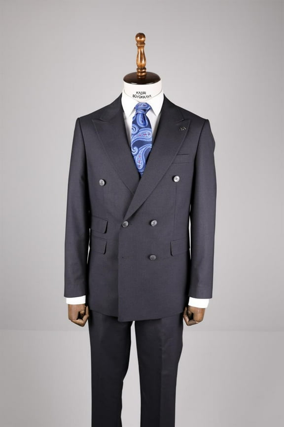 Men's Suit, Double Breasted Swallow Collar Fine Woven Grey Stylish Suit