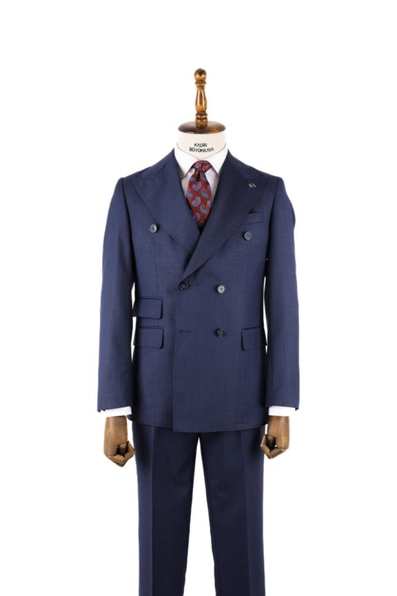 Men's Suit, Double Breasted Swallow Collar Woven Navy Tuxedo