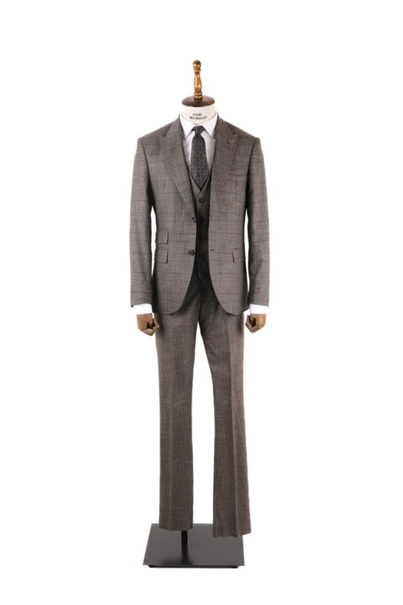 Men's Suit, Dovetail Collar Slim Fit Weaving Brown Tuxedo with Vest