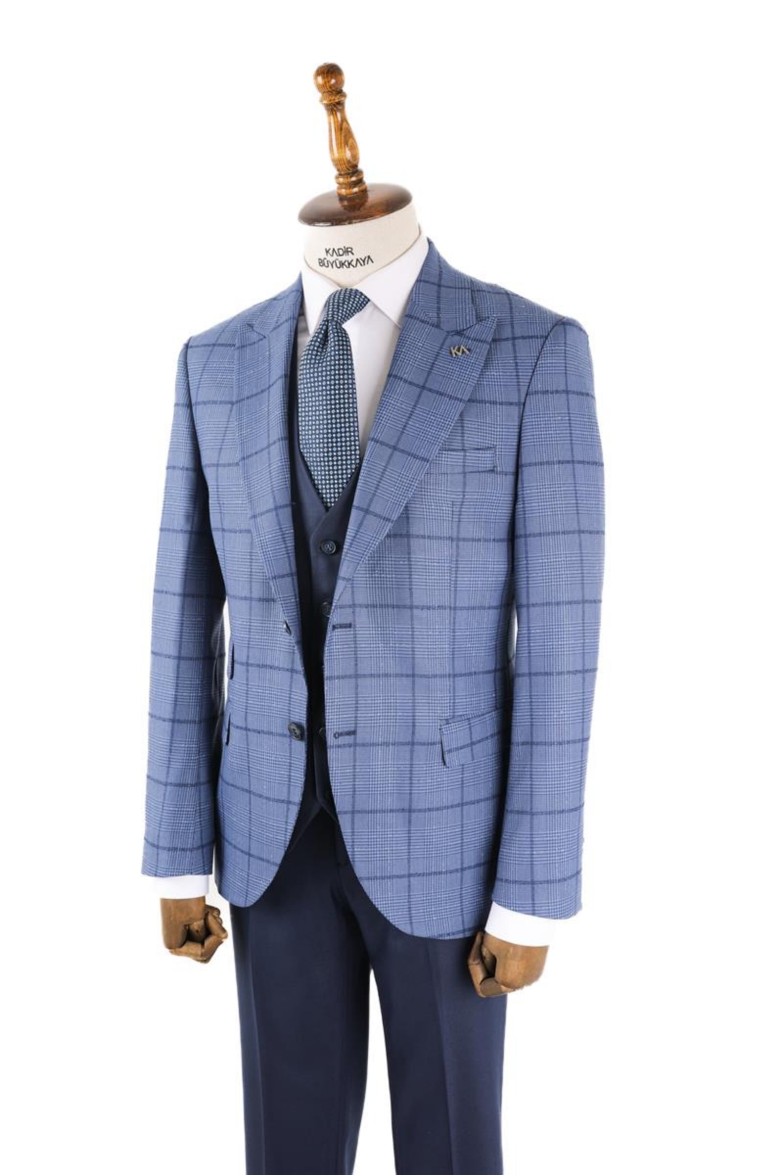 30075 Navy Blue Regular Cut Dovetail Collar Wool Coat