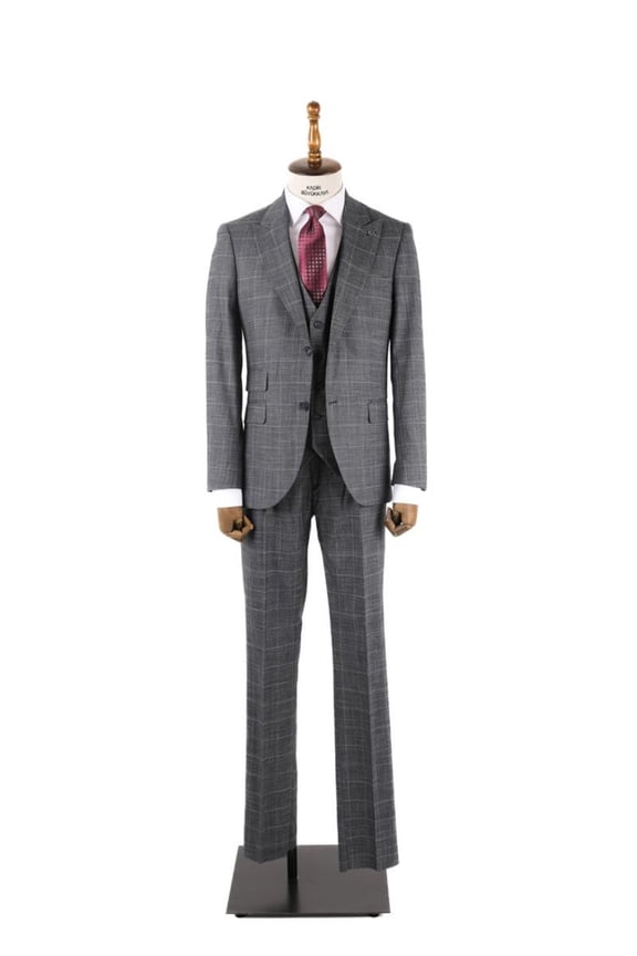 Men's Suit, Elegance Anthracite 65% Polyester 33% Viscose Slim Fit Suit with Vest